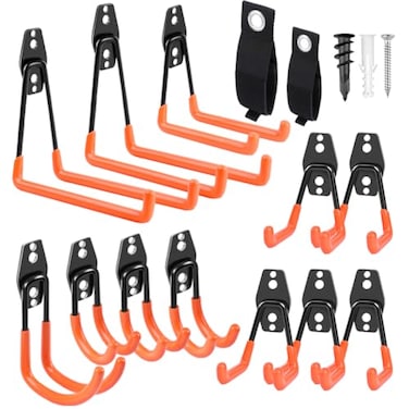REMIAWY Garage Hooks Heavy Duty 14 Pack Steel Garage Storage Hooks Tool Hangers for Garage Wall Utility Wall Mount Garage Hooks and Hangers with Antislip Coating for Garden Tools Ladders Bulky Items