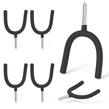 HUHOLE 6 Pack Heavy Duty Screw in U Hook 30lbs Load Capacity Garage Storage Organizers Vinyl Coated Steel Shovel Holder U Hooks for Hanging Garden Tools and Power Equipment Black