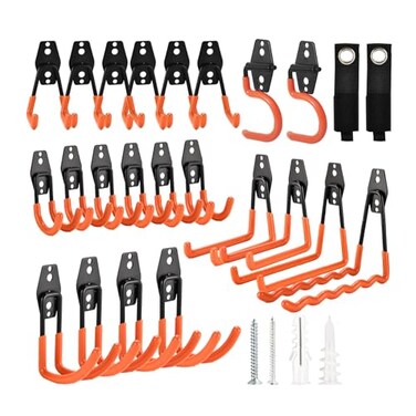 Rlipily 24 Pack Garage Hooks Steel Heavy Duty Garage Storage Hooks Utility Steel Wall Mount Garage HangerOrganizer for BikesGarden Tools Ladders Bulk ItemsRopes and More Equipment