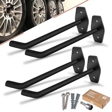 SunVFaFa Tire Rack Wall Mount 10 Inch Large Garage Hooks Heavy Duty Storage Ladder Hooks for Hanging Garage Organizer for Wheel Holder Folding Chairs Power Tool Bulk Items 88lbs 4Pack