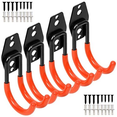 Yisunnan Wall Mount Double HookHeavy Duty Steel Garage Storage Utility Hooks with AntiSlip CoatingLoad Capacity 66 LB 4Pack Orange 28 Round J Hook