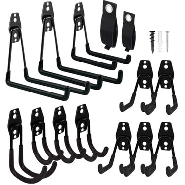 REMIAWY Garage Hooks Heavy Duty 14 Pack Steel Garage Storage Hooks Tool Hangers for Garage Wall Utility Wall Mount Garage Hooks and Hangers with Antislip Coating for Garden Tools Ladders Bulky Items