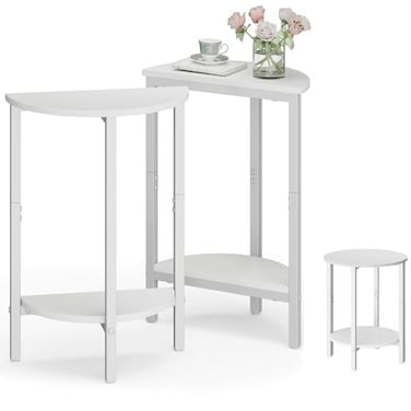 Vagusicc Side Table Small Round End Table Set of 2 Half Round Side Table Half Moon Tables Circle Table Small Round Coffee Table for Living Room Thin Accent Sofa Table Narrow Entryway Tables White