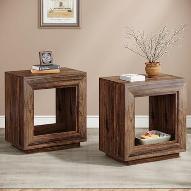 Tribesigns Rustic Wood End Table 2 Tiered Square Side Table with Storage Shelf Industrial Sofa Side Table for Living Room Entrance Rustic Brown 1 2 Brown