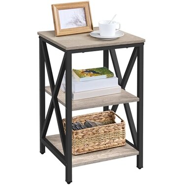 Yaheetech End Table Living Room 3Tier Side Table with Storage Shelves for Home Office Industrial X Design Sofa Tables with Strong Metal Frame Easy Assembly Gray