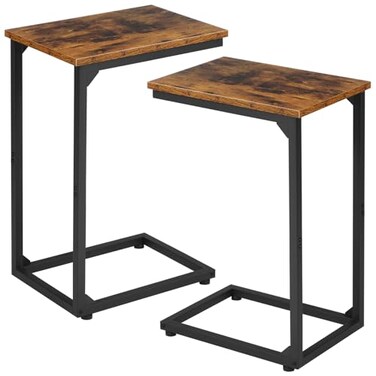 AMHANCIBLE C Shaped End Table Set of 2 Couch Side Table that Slide Under Sofa Narrow Small Space TV Trays for Living Room Bedroom Rustic Brown HET02CBR