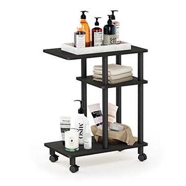 Furinno TurnNTube C Shaped Side Table With Casters EspressoBlack