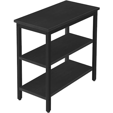 HOOBRO End Table Simple Rustic Side Table with 3Tier Storage Shelf Narrow Nightstand for Small Spaces Easy Assembly for Living Room Bedroom Metal Industrial Design Black BB14BZ01