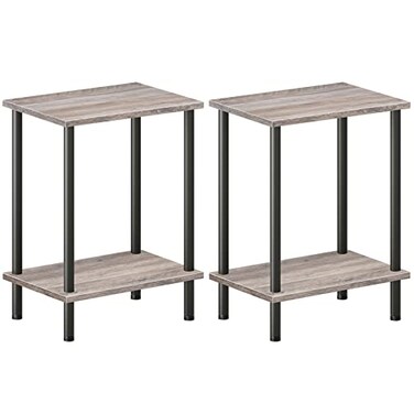 HOOBRO End Tables Set of 2 Small Side Table Nightstand with 2Layer Storage Shelves Sofa Table for Small Spaces Living Room Bedroom Stable Frame Easy Assembly Greige and Black BG09BZP201