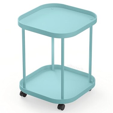 villertech Side Table with Wheels End Table Living Room Plastic Mobile Sofa Side Table Small Night Stand Bedroom Blue