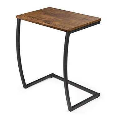 SRIWATANA Side Table End Table Vintage CShaped Couch Table for Sofa Laptop Coffee Snack Walnut