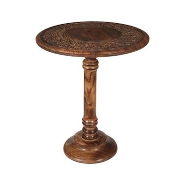 Light &amp; Lightnpro Hand Carved Solid Mango Wood Round Pillar Accent Table 18 22 Rustic Farmhouse Side End Table VintageRustic Boho Nightstand for Living Room Bedroom Entryway