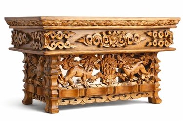 Tribe Azure Fair Trade Small Snow Lion Altar Table Hand Carved Wooden Table with Majestic Garuda 16 in x 9 in x 9 in
