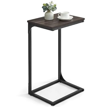VASAGLE CShaped End Table Side Table for Sofa Couch Table with Metal Frame Small TV Tray Table for Living Room Bedroom Chestnut Brown and Black ULET353B74