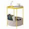 VECELO Round SideEnd Table with Fabric Storage BasketMetal AntiRust and Waterproof Small Bedside Nightstand with Removable Tray Top for Living RoomBalcony LaundryYellow 1pcs with Basket
