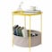 VECELO Round SideEnd Table with Fabric Storage BasketMetal AntiRust and Waterproof Small Bedside Nightstand with Removable Tray Top for Living RoomBalcony LaundryYellow 1pcs with Basket