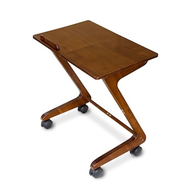 FLYJOE TV Tray Table with Casters Solid Rubberwood End Tables Sofa Side Table Couch Table Laptop Desk Removable Snack Tray for Coffee Bed Sofa Eating Writing Reading Living Room Bedroom Dark Walnut