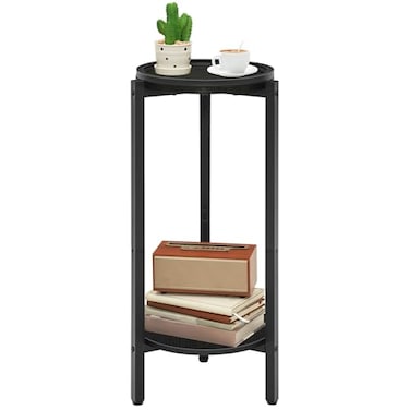 HOOBRO Small Round Side Table for Small Spaces 287 H Tall Coffee Drink Table for Sofa Couch Corner Circle End Table Slim Nightstand for Living Room Bedroom Black BB167BZ01