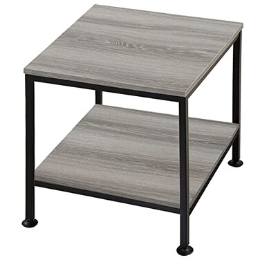KirKical 20 Inch 2 Tiers Square End Table with Metal Frame Rustic Grey Fridge Stand Side Table Sturdy Easy Assembly Simple Style for Living Room Bedroom Slate Grey