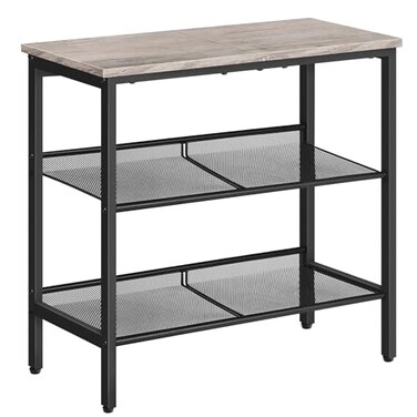 HOOBRO Side Table 3Tier Narrow End Table Nightstand with 2 Flat or Slant Adjustable Shelves for Small Spaces Hallway Living Room Bedroom Sturdy Easy Assembly Greige and Black BG23BZ01G1