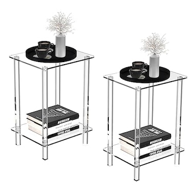 Eglaf Acrylic Side Table Set of 2134 L x 115 W x 196 H Small End Table Clear Nightstand Bedside Table for Living Room Bedroom 2Tier Square Leg