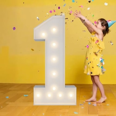 Assemfly 3FT Marquee Numbers Warm White Light Up Number 1 with Display Board Marquee Balloon Kit Decorations DIY PreCut Frames for Party 1st Baby Birthday Anniversary Decor 21st Milestones