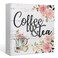 EIONEY Coffee and Tea Pink Floral Wood Box Sign Desk DecorRustic Wooden Block Sign Decorations for Home Kitchen Office Coffee and Tea Bar Wall Tabletop Shelf Decor