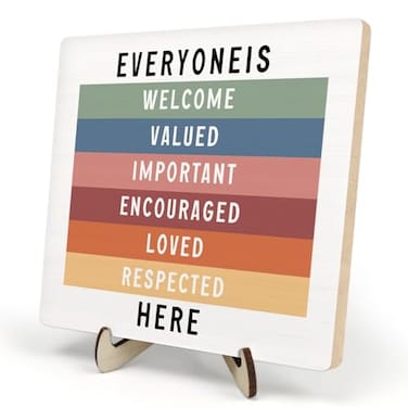 DMADNF Everyone Is Welcome Here Wooden Plaque Sign Desk Decor Boho Classroom Welcome Sign Back to School Welcome Sign Playroom Decor Welcome Sign for Classroom Shelf Decor