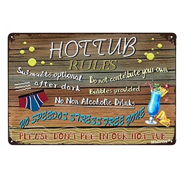 MLOVOS Hot Tub Rules Metal Pool Sign 8x12 Inches Vintage Style As Shown
