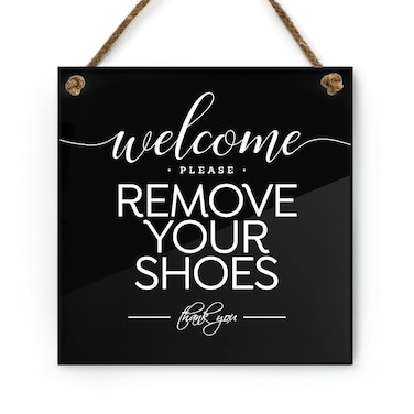 Reilly Originals 6x6 Inch Welcome Please Remove Shoes Designer Sign Ready to Hang Premium Finish Durable Black