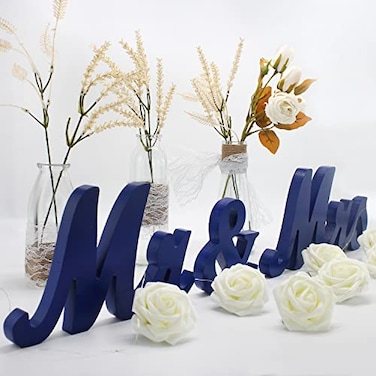 BLOOBLOOMAX Wooden Mr Mrs Sign Rustic Mr Mrs Letters Wedding Signs for Wedding Table Miss Mr Decoration for Photo PropsParty TableAnniversaryValentines DayWedding Engagement Navy Blue