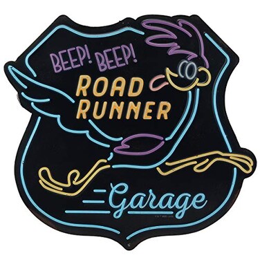 Open Road Looney Tunes Road Runner Garage Embossed Metal Sign Vintage Road Runner Sign for Garage or Man Cave