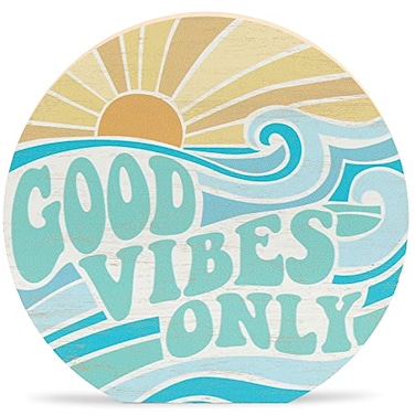 Open Road Brands Good Vibes Only Chunky Wood Block Sign Retro Beach Themed Decor Hang or Display on Desk Dresser or Counter