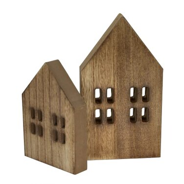 Melostu House Shaped Wooden Sign Block Farmhouse Home Sign Tiered Tray Decor 2 Pack Brown