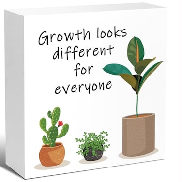 LVQHI Growth Looks Different for Everyone Wood Block Sign Therapy Teacher Counselor Office Desk Decor Motivational Inspirational Decorations for Classroom Bookshelf Shelf