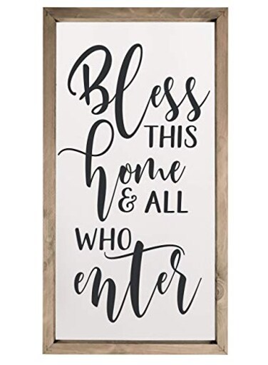 MRC Wood Bless This Home And All Who Enter Framed Farmhouse Style Wall Sign 9x18