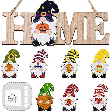 Little Fox LittleFox 3D Gnome Interchangeable Seasonal Welcome Sign Upgrade Designed DIY with 8pcs Detachable Magnet Holiday Icons Great for Rustic Farmhouse Decor or Housewarming Gift
