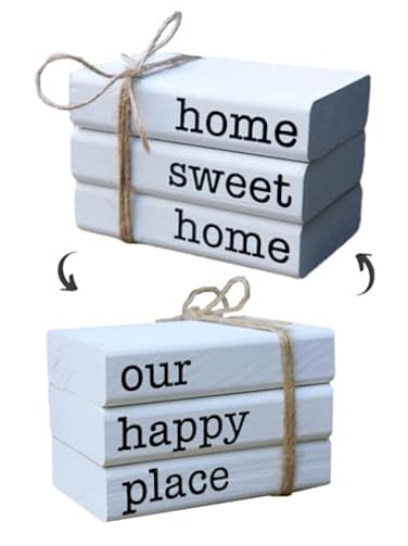LIVDUCOT Farmhouse Mini White Decorative Books for Tiered Tray Decor Wooden Book Stack Faux Books for Coffee Table Living Room Decoration Small Shelf Decor Accent