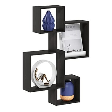 Furinno Rossi Interweave Wall Mount Floating Cube Shelf Set of 4 Espresso
