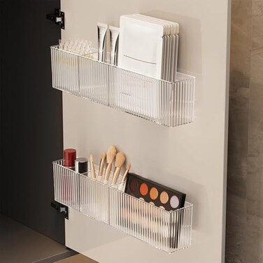 Lae Nuvole 2 Pack Bathroom Makeup Organizer Wall Mount Clear Bathroom Organizers and Storage with 3 Compartments Plastic Storage Organizer Bins Floating Shelves for Wall Narrow Space Office Bedroom 14