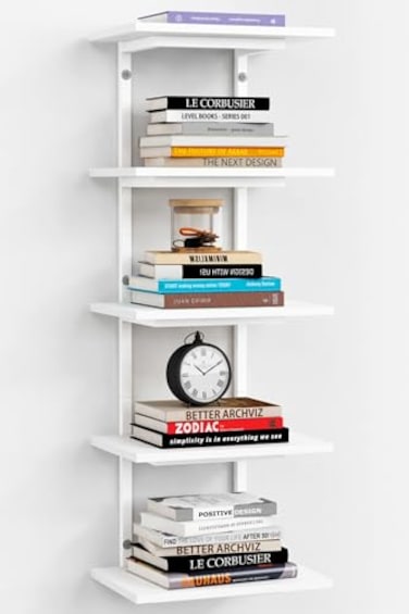 Harwaya White 5 Tier Wall Shelf Unit for Shoes Display Lack Wall Bookshelf for Bedroom Vertical Tiered Floating Book Shelves for Office Living Room Bathroom Vanity Kitchen Closet Purses Bags