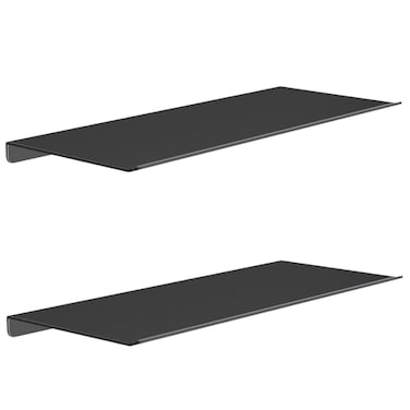 MKO 2 Pack 12 Floating Shelves for Wall Metal Wall Mounted Shelf for Bathroom Bedroom Living Room Kitchen Little Hanging Shelves for BooksStorageRoom Decor Black