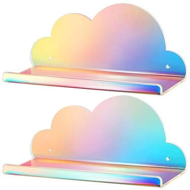NiHome Iridescent Acrylic Floating Shelves 2 Pack Cloud Shelves Large Floating Shelf for Wall Wall Mountable and MultiFunctional for Home Dcor Bathroom Kitchen Bedroom Large 2 Pack