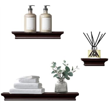 AHDECOR Modern Storage Floating Shelves Perfect for Enhancing Decor and Organization in Any Room Espresso Brown Set of 3