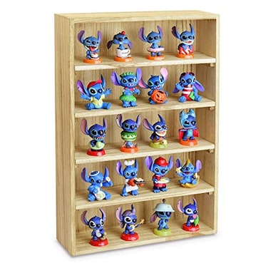 Ikee Design Wooden WallMounted Display Shelves Rack for CollectiblesFiguresShot Glasses Spice CanCosmetics or Perfume5 Adjustable Height ShelvesSpaceSavingOak Color