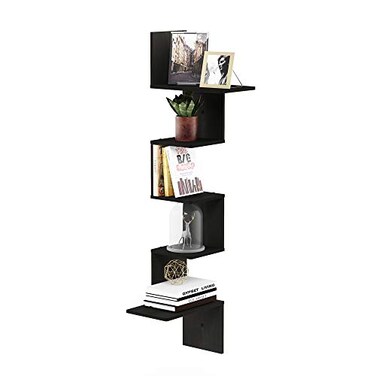 Furinno Rossi Wall Mounted Shelves 5Tier Rectangle EspressoBlack