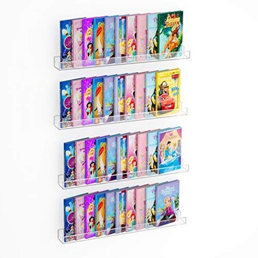 NIUBEE 36 Premium Acrylic Floating Nursery Kids Bookshelf Wall Ledge Shelf Clear Invisible Spice Rack Bathroom Storage Shelves Display Organizer 50 Thicker with Screwdriver Set of 4