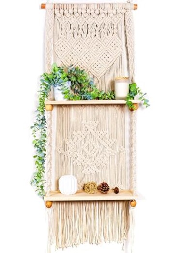 Induslyfe Macrame wall Hanging Shelf Tier 2 Natural White