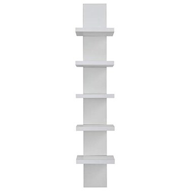 Danya B 5 Tier Wall Shelf Unit Narrow Smooth Laminate Finish Vertical Column Utility Shelf Floating Storage Home Decor Organizer 51 x 6 x 30 White