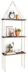 Mkono Macrame Wall Hanging Shelf 3 Tier Wood Floating Shelves with Cute Woven Rope Boho Room Decor Display Photos Plant Hanging Storage Shelves for Bathroom Bedroom Living Room Nursery